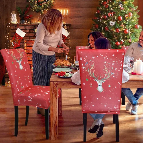Miniatura 7 de OTOSTAR Fundas para sillas de Navidad, paquete de 4 fundas elásticas y suaves de elastano extraíble para cocina, comedor, hotel, ceremonia, Alce