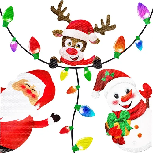 Miniatura 19 de 43 piezas de decoraciones navideñas para auto y refrigerador: set de accesorios con imanes reflectantes en forma de bombilla y gnomo, decoración