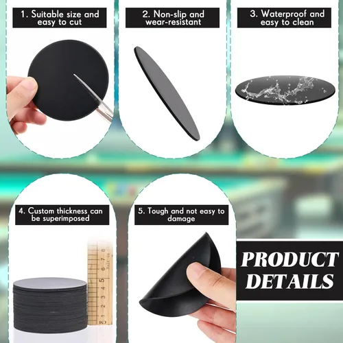 Miniatura 4 de Haull 30 Pcs Billiard Pool Table Leg Shims 3" Diameter 0.06'' Thickness Rubber Pool Table Leveler Kit Shims Foot Pads for Furniture