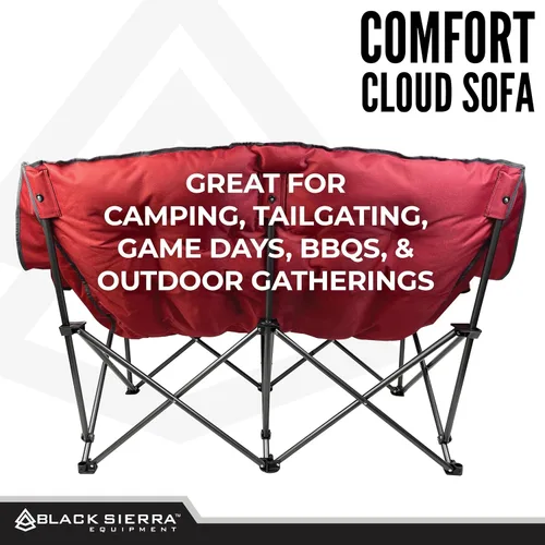 Miniatura 8 de Silla de camping doble Black Sierra para adultos, sillón plegable de gran tamaño con soporte de 600 libras, sofá exterior mullido y acolchado