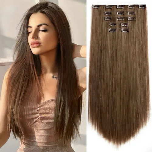Miniatura 13 de Extensiones de cabello sintético con clip, color burdeos de 18 pulgadas de largo, invisibles, gruesas, extensiones de cabello lacio con clips, 5