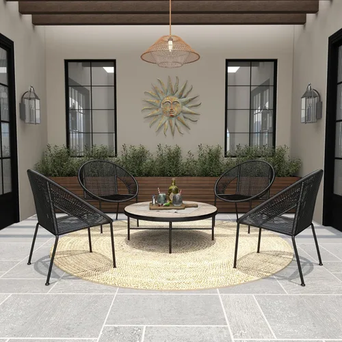 Miniatura 8 de Deco 79 Silla de exterior ovalada de ratán de plástico contemporáneo, 29 "x 23" x 30", negro