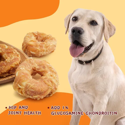 Miniatura 7 de Jungle Calling Golosinas masticables de cuero crudo de larga duración para perros, donas de cuero crudo envueltas en pollo, aperitivos masticables