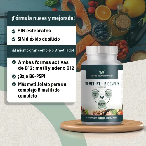Miniatura 2 de Vitaminas B metiladas del complejo B Tri-Methyl+ - Suplemento vitamínico del complejo de metilo B de espectro completo para apoyo MTHFR con formas