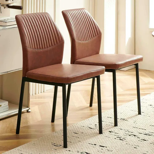 Miniatura 7 de Juego de 2 sillas de comedor de piel sintética con patas de metal negro, juego de 2 sillas de comedor impermeables para cocina y comedor, montaje