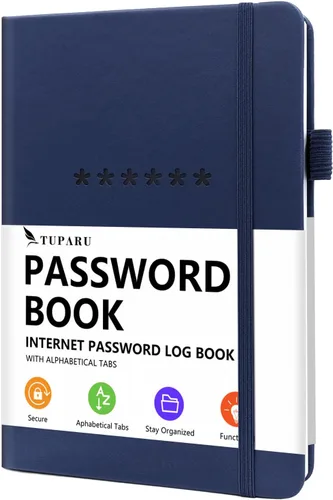 Libro de contraseñas con pestañas alfabéticas - Organizador de direcciones de Internet y contraseñas de tapa dura - Cuaderno de contraseñas para