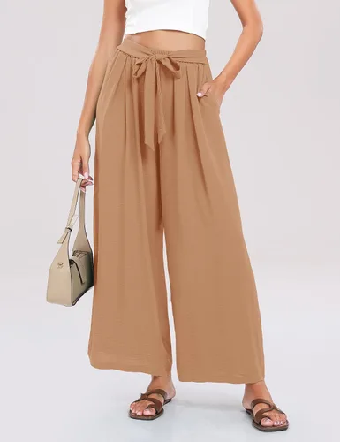 Miniatura 4 de Summe - Pantalones de vestir de pierna ancha para mujer, de cintura alta, estilo palazzo, casuales, de trabajo, pantalones de playa con bolsillo