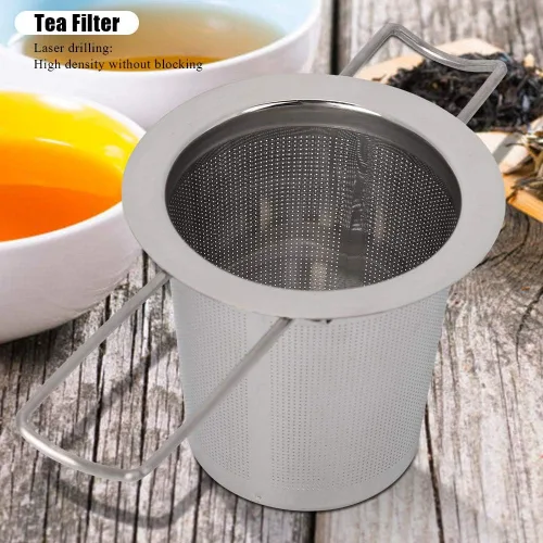 Miniatura 3 de Fdit Filtro plegable del colador de la taza del metal del infusor del té de la malla del acero inoxidable con la tapa