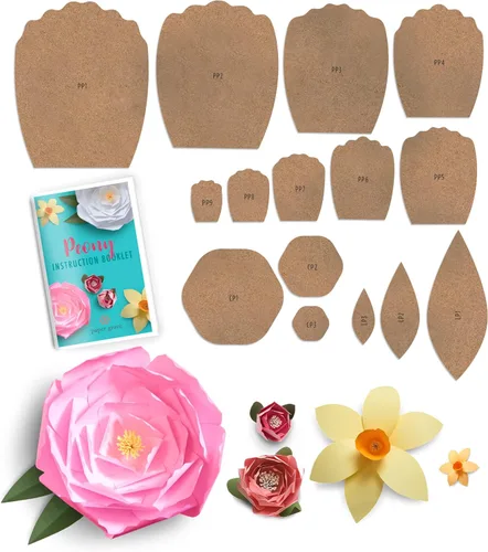 Miniatura 9 de Kit de plantillas de papel de margarita, dalia, zinnia y aster, plantillas de hojas de 5 a 18 pulgadas, libro de instrucciones incluido para flores