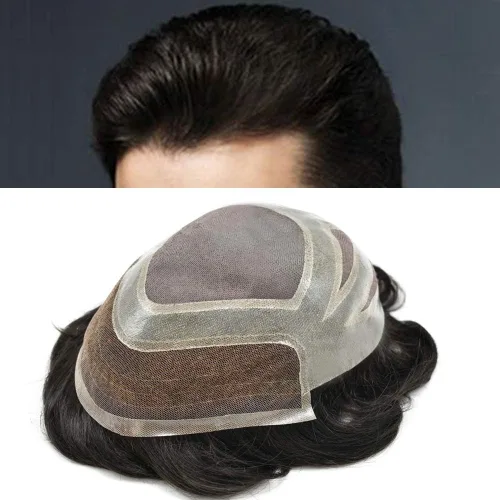 Miniatura 31 de Sistema de cabello frontal de encaje francés para hombres, tupé duradero para hombre, línea capilar natural, fino mono tupé para hombres, protesis