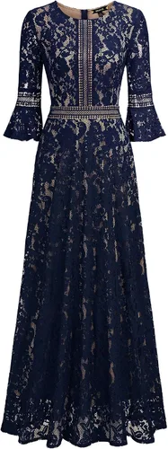 Miniatura 5 de MISSMAY - Vestido largo formal con mangas de campana, hecho totalmente en encaje, estilo vintage, para mujer