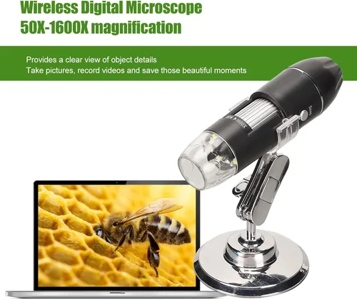 Miniatura 3 de Microscopio digital USB 50X a 1600X, cámara endoscopio de aumento con 8 LED, microscopio portátil de mano con soporte para Android