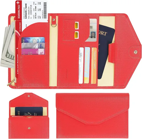 Miniatura 115 de Zoppen - Billetera de viaje con bloqueo RFID multiusos (Ver.4) Portatarjetas de pasaporte y vacunas, organizador de documentos de tres pliegues