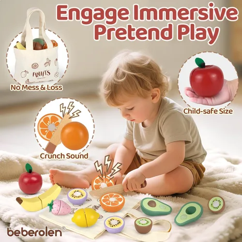 Miniatura 5 de Juegos de comida de madera para cocina de juguete para niños, juguetes de corte, accesorios de cocina de simulación, regalo de cumpleaños para niños