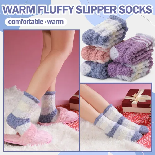 Miniatura 3 de ANTSANG Calcetines peludos para mujer, pantuflas de invierno, mullidos, cómodos, acogedores, calcetines cálidos para el hogar
