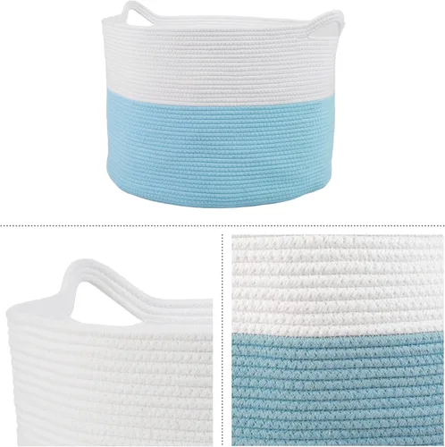 Miniatura 4 de Home-Complete - Cesta extragrande de cuerda de algodón con asas para lavandería, mantas, almohadas y almacenamiento de juguetes, cestas