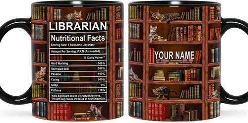 Miniatura 23 de B62112 - Taza de bibliotecario personalizada, motor de búsqueda original, estante de biblioteca, taza para amantes de los libros, color negro, 11