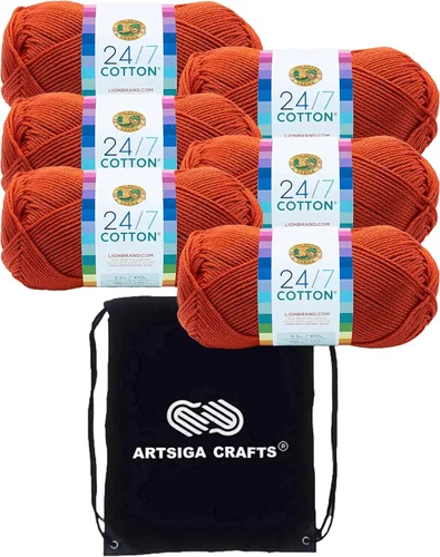 Miniatura 48 de Lion Brand 24/7 Algodón Rosa 761-101 (3 carretes - mismo lote de tinte) Hilado medio #4 de algodón para crochet y tejer con bolsa de proyecto