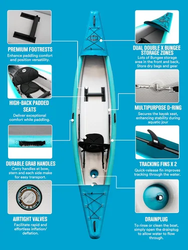 Miniatura 3 de BEYOND MARINA Inflatable Kayak 1 & 2 & 3 Person Adult- Full Drop Stitch Kayak with Aluminum Paddles, Seats, Footrests, Pump, Fins