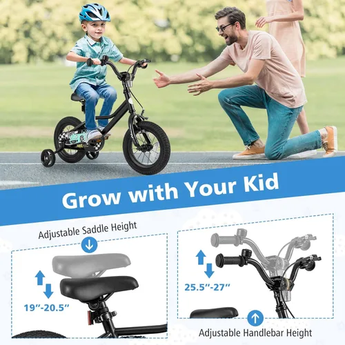 Miniatura 3 de BABY JOY Bicicleta para niños, 12, 14, 16, 18 pulgadas, bicicleta deportiva con ruedas de entrenamiento extraíbles, frenos de mano y posavasos
