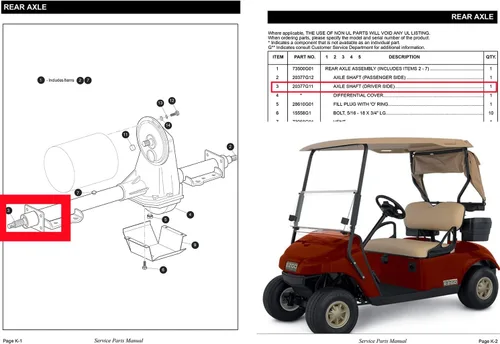Miniatura 6 de Dr.Acces Carrito de golf EZGO TXT eje estriado trasero para EZGO TXT/Medalist 1994-2013 Electric Replace#20377G11/20377G12