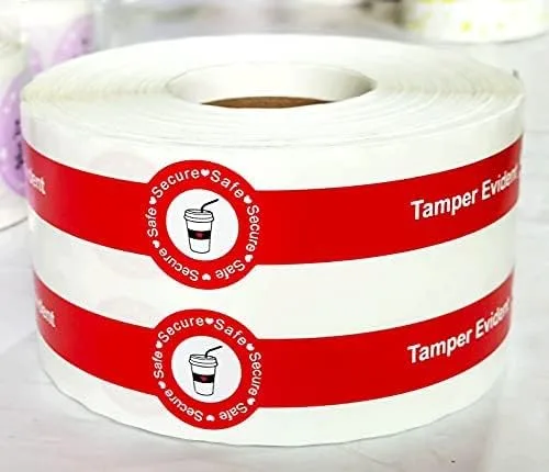 Miniatura 2 de 500 calcomanías seguras y seguras a prueba de manipulaciones para tapas de bebidas de 1 x 9 pulgadas, calcomanías de entrega de alimentos selladas