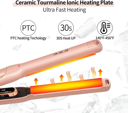 Miniatura 4 de Mini plancha plana de 1/2 pulgada, pantalla LED, turmalina, titanio, placa de cerámica 4D giratoria de 360° para mujer, pelo corto, temperatura Oro