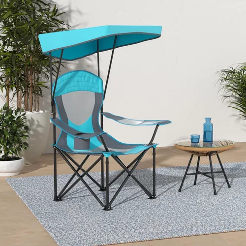 Miniatura 2 de ALPHA CAMP Silla de Salón con Toldo de Servicio Pesado Sombrilla Silla de Viaje para Senderismo con Portavasos Azul Esmalte