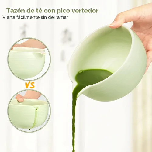 Miniatura 3 de Joiish Juego de batidor de matcha, kit de matcha de 10 piezas, batidor de bambú y cuenco de cerámica con boquilla y cuchara medidora y taza, Verde