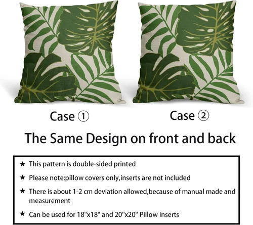 Miniatura 6 de Juego de 2 fundas de almohada de hojas verdes tropicales de 18 x 18 pulgadas, modernas hojas de palmera botánicas decorativas para exteriores