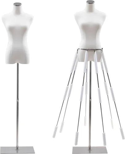 Forma de vestido ajustable, vestido de maniquí femenino con falda esparcidora, torso corporal de maniquí ajustable, soporte de formas de busto con