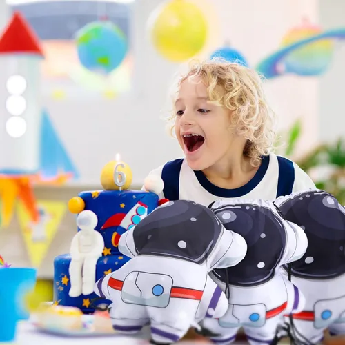 Miniatura 6 de Kingdder 36 bolsas de astronauta con cordón para recuerdos de fiesta del espacio exterior, bolsas de regalo de astronauta con temática espacial