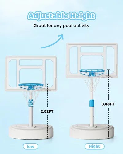 Miniatura 7 de Pool Basketball Hoop, Adjustable Swimming Pool Basketball Goal, Stainless Steel Poolside Hoop with 32" Shatterproof Backboard, Portable Poolside
