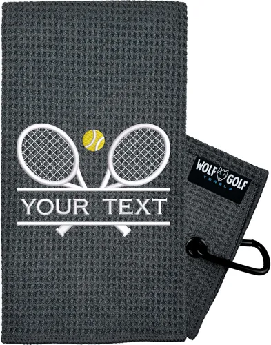 Miniatura 10 de Toalla de tenis personalizada Bordada para hombres y mujeres Accesorio personalizado para cancha Regalos de tenis Negro