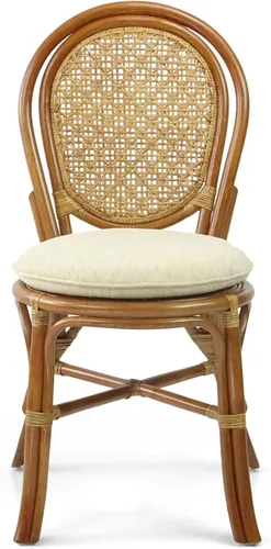 Miniatura 4 de Denver Dining - Silla auxiliar de mimbre hecha a mano con cojín color crema, ratán natural, colonial