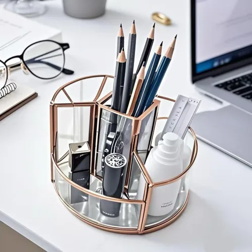Miniatura 4 de Soporte para brochas de maquillaje giratorio de 360°, organizador de maquillaje, bandeja de perfume, organizador de baño y almacenamiento