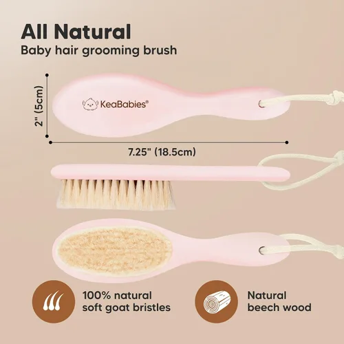 Miniatura 2 de Cepillo de madera para cabello de bebé para niñas y niños, cepillo para cuna, peine de bebé recién nacido, peine de cerdas de cabra suaves para Rubor