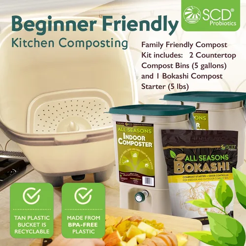 Miniatura 2 de Kit de inicio para Compostera de interior All Seasons - Dos cubos de compostaje de tamaño familiar para encimera de cocina y Bokashi Bran Starter 5