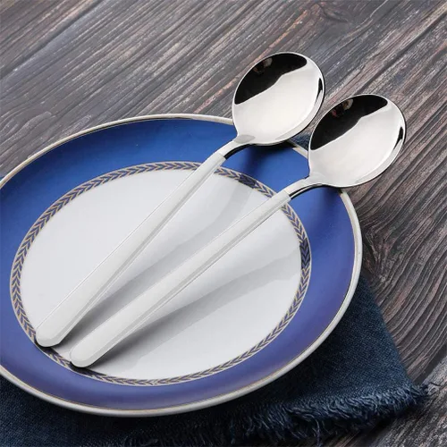 Miniatura 5 de Cucharas de cena de acero inoxidable de 4 piezas con borde redondo, cuchara de mesa cómoda de mango largo de 8 pulgadas, cubiertos pulidos