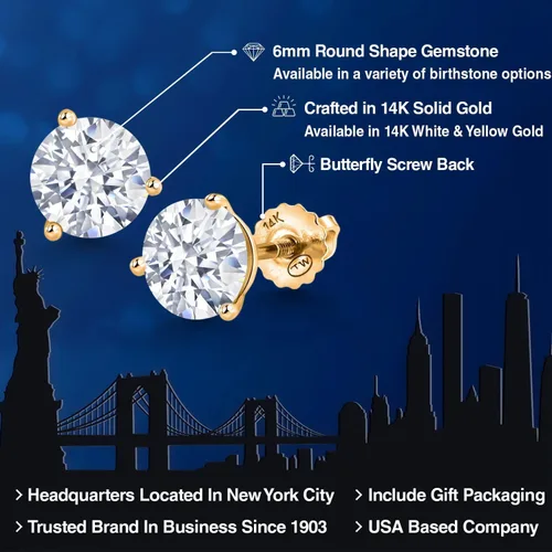 Miniatura 72 de Gem Stone King Aretes de Martini de oro amarillo de 14 quilates Aretes de tuerca de 3 puntas para mujeres y hombres Redondos de 0.236 pulgadas