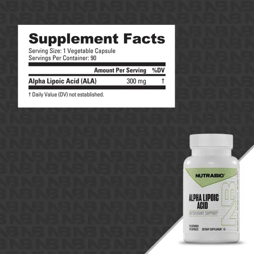 Miniatura 2 de NutraBio Suplemento de ácido alfa lipoico (ALA): ácido alfa lipoico de 300 mg, apoya la salud antioxidante, puede aumentar la producción de energía