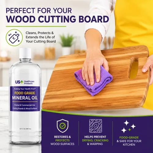 Miniatura 2 de US+ Aceite mineral 100% puro de 32 onzas, aceite para tablas de cortar, grado alimenticio, USP, restaura y protege tablas de cortar, bloques