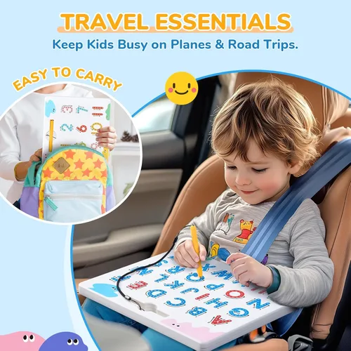 Miniatura 4 de JoyCat Juego de tableros magnéticos de letras y números para trazar, tablero doble cara de alfabeto y números para niños pequeños, práctica de ABC