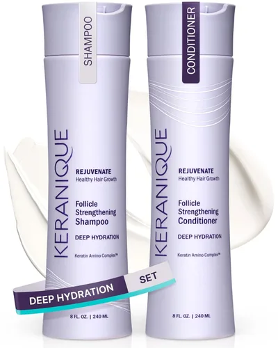 Set de champú y acondicionador de hidratación profunda Keranique para el crecimiento y contra el afinamiento del cabello | Tratamiento capilar con