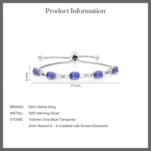 Miniatura 62 de Gem Stone King Pulsera de tenis de diamantes cultivados en laboratorio con piedra natal de 3-6 quilates para mujer, plata de ley 925, ovalada