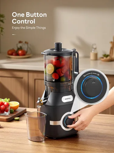 Miniatura 3 de Reemix Máquina exprimidora con canal de alimentación grande, exprimidor de masticación lenta con doble cerradura de seguridad, fácil de limpiar