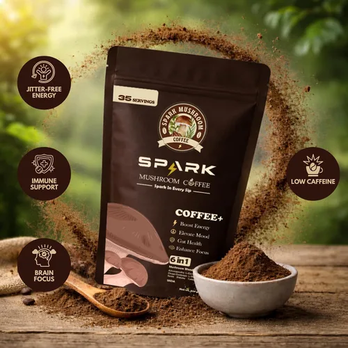 Miniatura 5 de Spark - Café instantáneo orgánico de hongos USDA – 35 porciones y 7.4 onzas – 6 hongos adaptogénicos – Café instantáneo para concentración