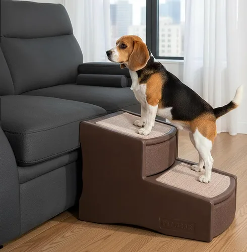 Pet Gear Easy Step II - Escaleras para mascotas, grano de café, 2 escalones | Para gatos/perros de hasta 150 libras, portátil, extraíble, lavable,