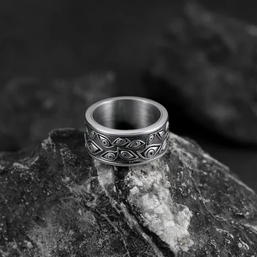 Miniatura 8 de FaithHeart All Seeing Eye Rings for Men, Stainless Steel Punk Gothic Statement Rings Eye of Providence Protection Thumb Ring Mens Amulet Jewelry