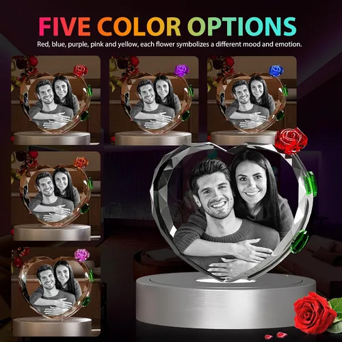 Miniatura 3 de Foto de cristal 3D con rosa de cristal rojo, regalos personalizados para mujeres, ella, él, esposa, novia, mamá, pareja, foto de cristal